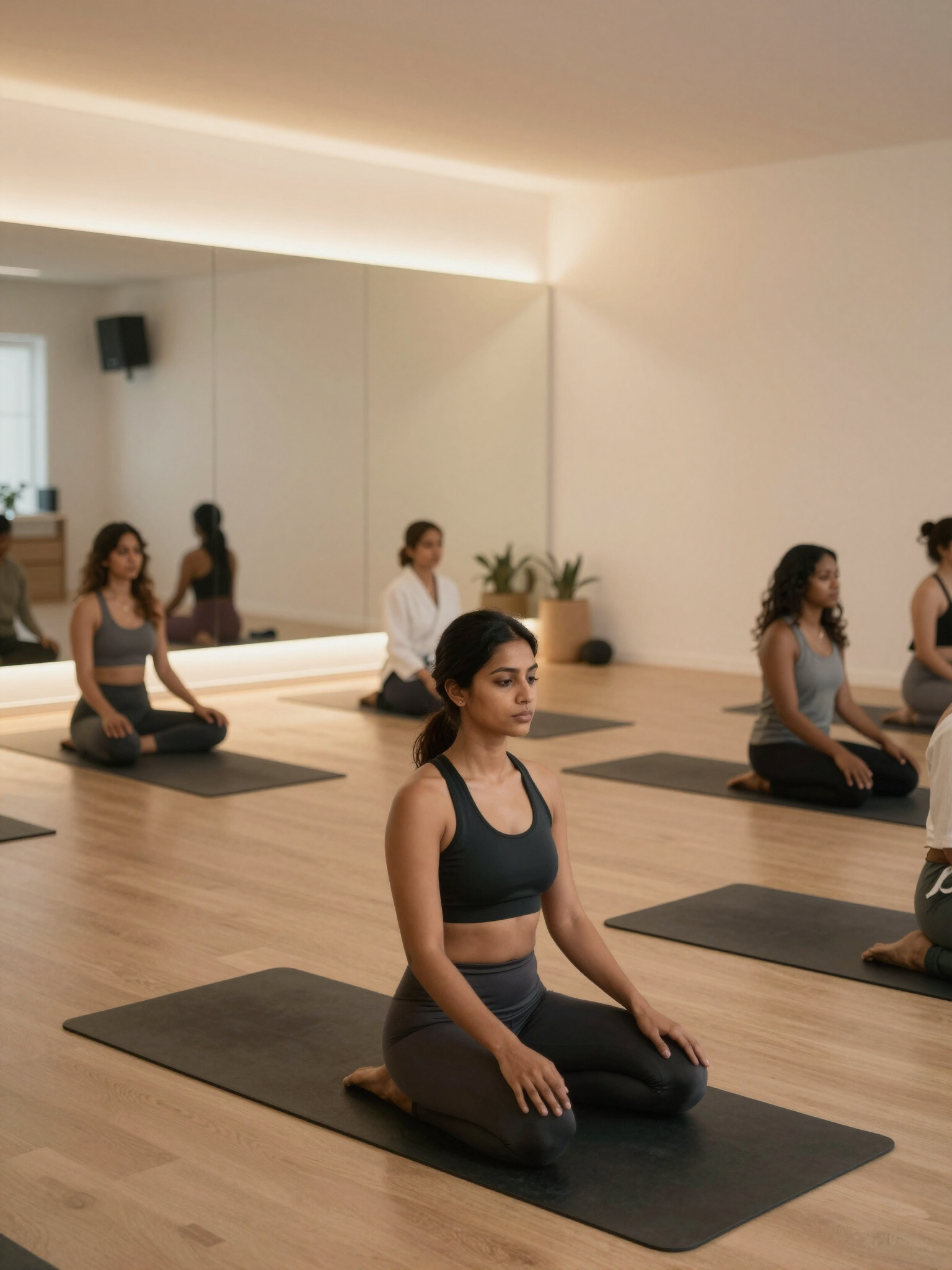 Students practicing seated meditation in the Forge Yoga studio